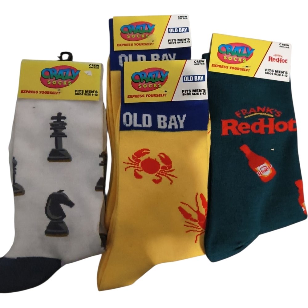 NWT Crazy Socks Men's Fun Novelty Sock Collection - Black, Yellow, Green Unisex